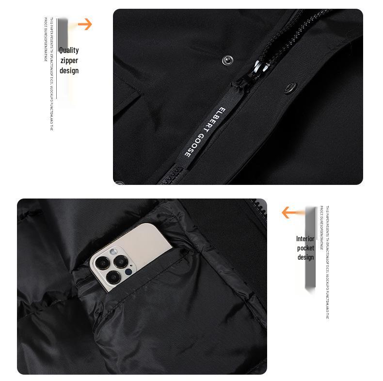 Мужская короткая зимняя куртка на гусином пуху - 80% белого утиного пуха, теплая и утолщенная, в стиле пилот, доступен вариант для пары