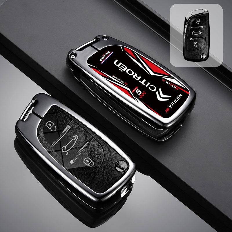 New Zinc Alloy Leather Car Flip Key Case Cover Bag For Citroen C1 C2 C4 C5 C3 C4L C8 Berlingo Xsara Picasso C-ELYSEE JUMPY NEMO ajd256