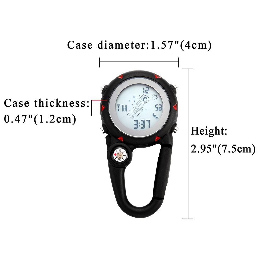 JEWELRYWE Carabiner Watch Digital Clip Watch Keychain Carabiner Watch 3ATM Waterproof Unisex