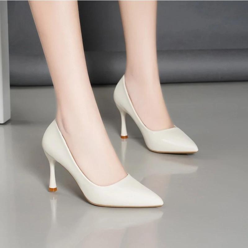 Женские туфли-лодочки Летние заостренные черные туфли для офиса и офиса на высоком каблуке Повседневные однотонные модные платья Сексуальные свадебные туфли Salto Alto Feminino