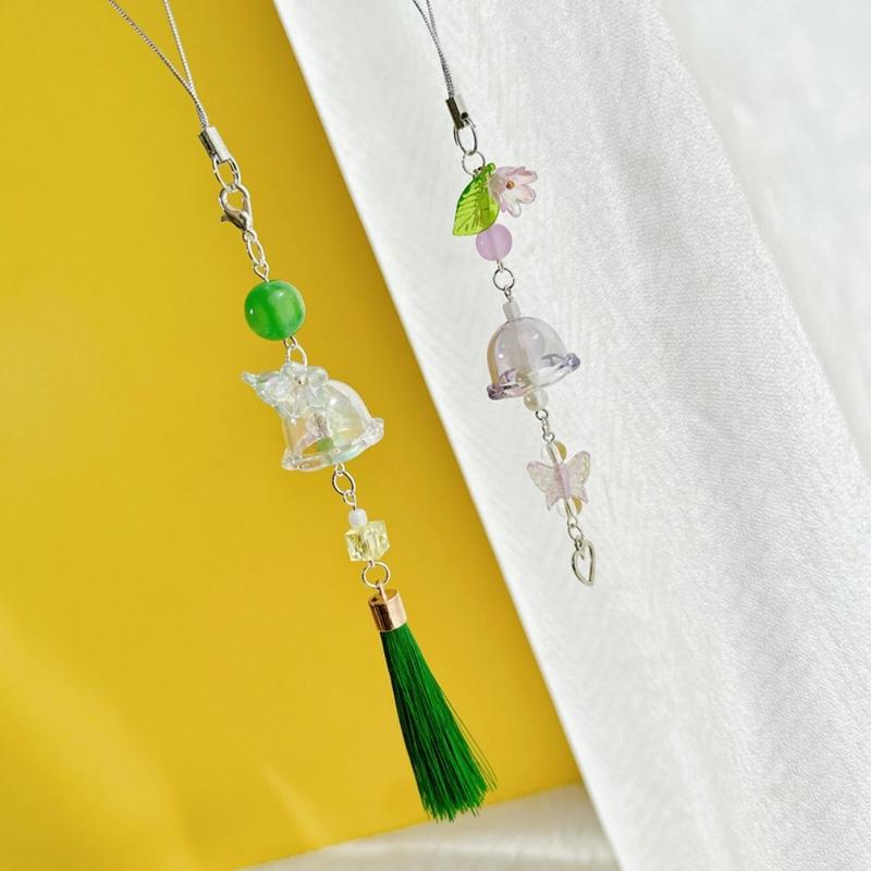 Flower Wind Chime Pendant Phone Charm Hangings Rope Cute Phone Chain Strap Bag Decoration Lanyard Keychain Accessories