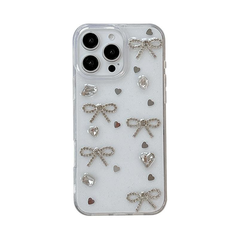 Three-dimensional Rhinestone Bow Pearl for IPhone17pro Phone Case for Apple 16 Glitter 15 Transparent 14 Women