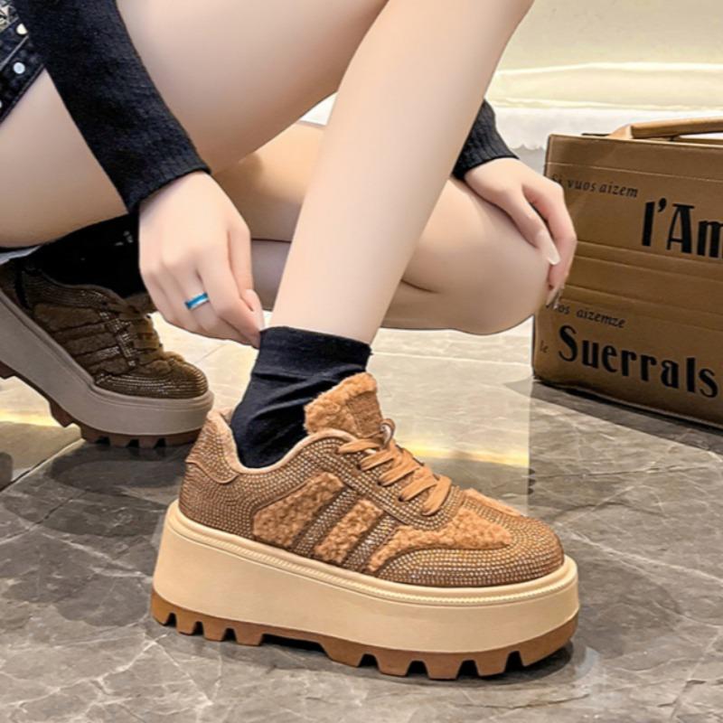 Роскошные повседневные кроссовки на платформе с кристаллами, спортивная обувь на плоской подошве, зимняя теплая обувь для женщин 2024 года, тренд для бега, ходьбы, Zapatos Mujer