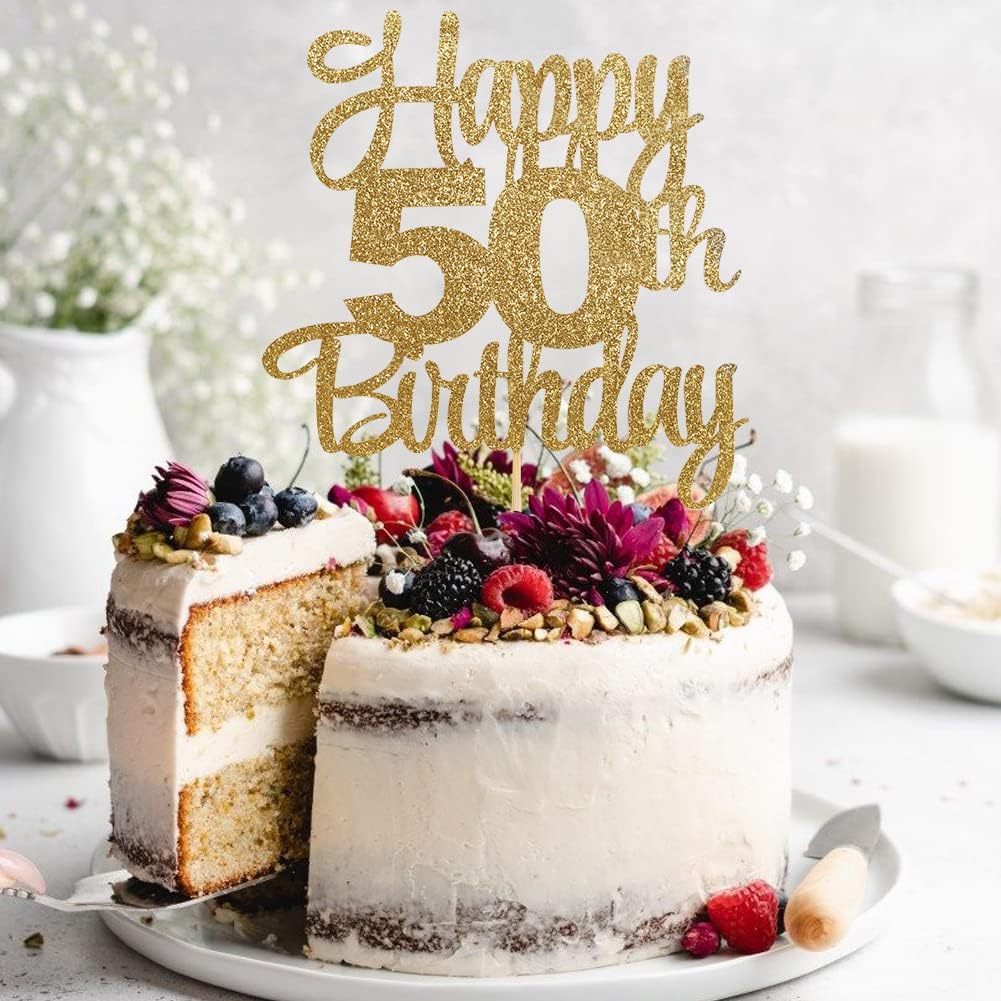 Счастливый 50-й День Рождения Топпер для Торта - Украшения на 50-й День Рождения, 50-й Топпер, Украшения для Торта на 50-летие, Декор на 50-летний Юбилей