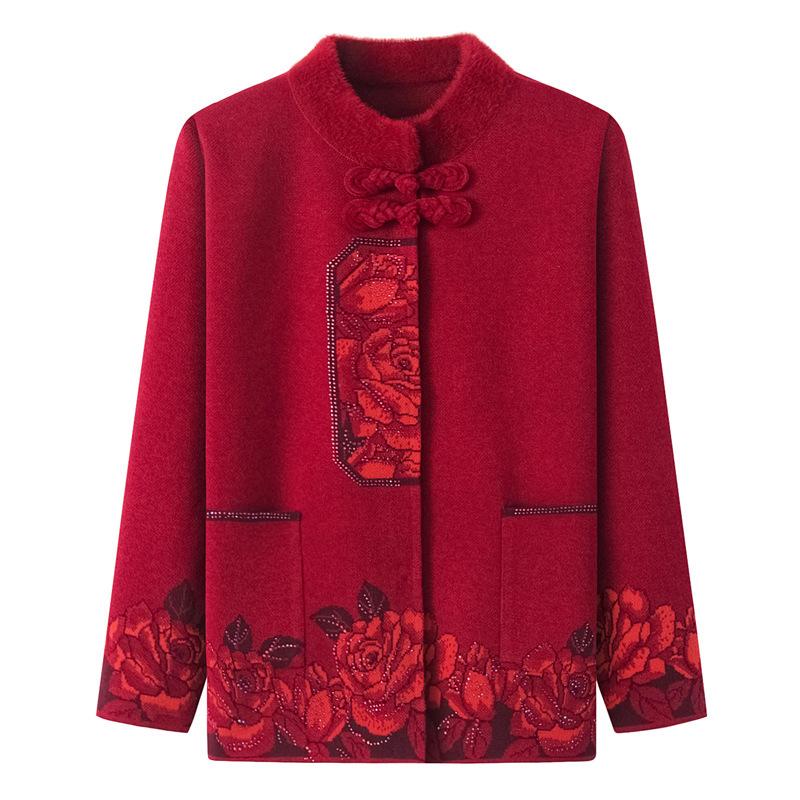 Весенне-осеннее пальто, женский утепленный вязаный свитер, кардиган, зимняя одежда для среднего и пожилого возраста, темпераментная элегантная одежда для пожилых людей