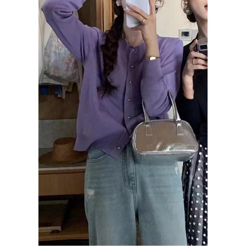 Весенне-осенний новый топ-жакет, омолаживающий свитер конфетных цветов, женский вязаный кардиган с длинными рукавами и круглым вырезом