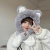 Милые буквы шапка с медвежьими ушками шарф интегрированный женский зимний студенческий теплый флисовый утолщенный комплект из двух частей
