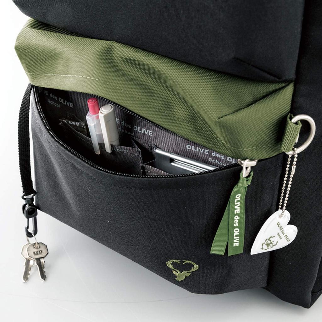 Des OLIVE Des OLIVE Collaboration with Ririka Tanabe Daypack with Lots of Pockets 30L for School Girls Black X Green [OLIVE School] [OLIVE School]