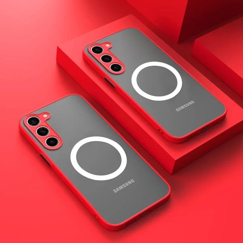 Матовый прозрачный чехол с магнитом для Samsung Galaxy S26 S2 S24 S23 Ultra Plus S26 Для беспроводной зарядки Задняя крышка
