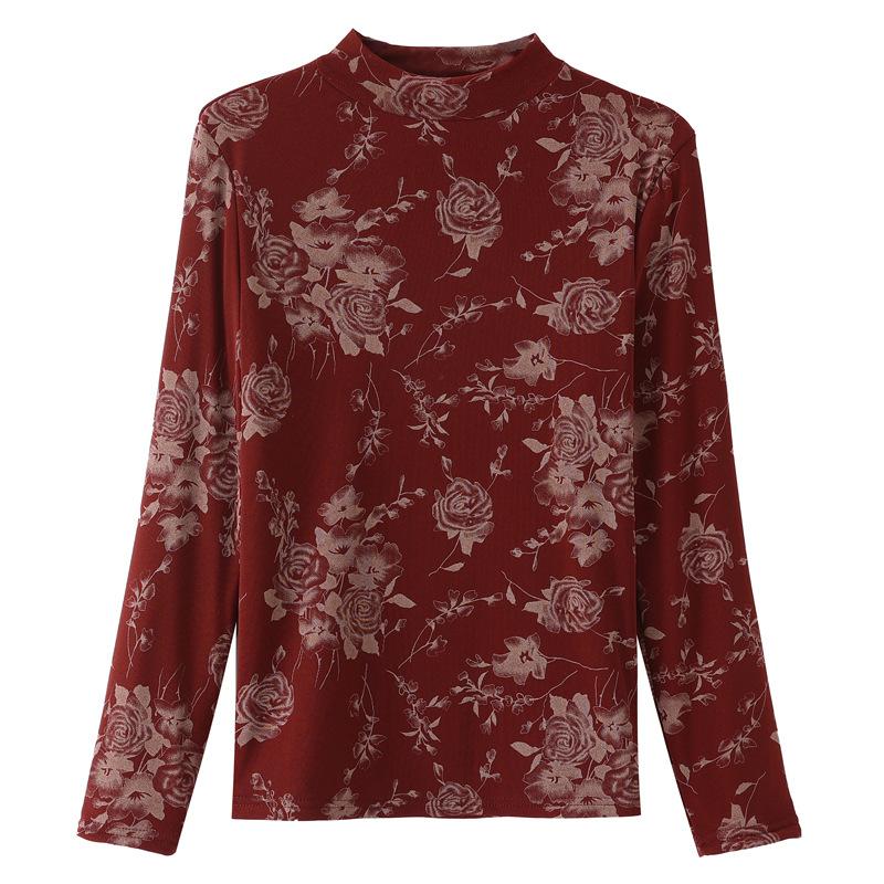 High-end Temperament Fleece Thickened Semi-turtleneck Bottoming Shirt Mom Winter Inner Warm Long-sleeved T-shirt Top