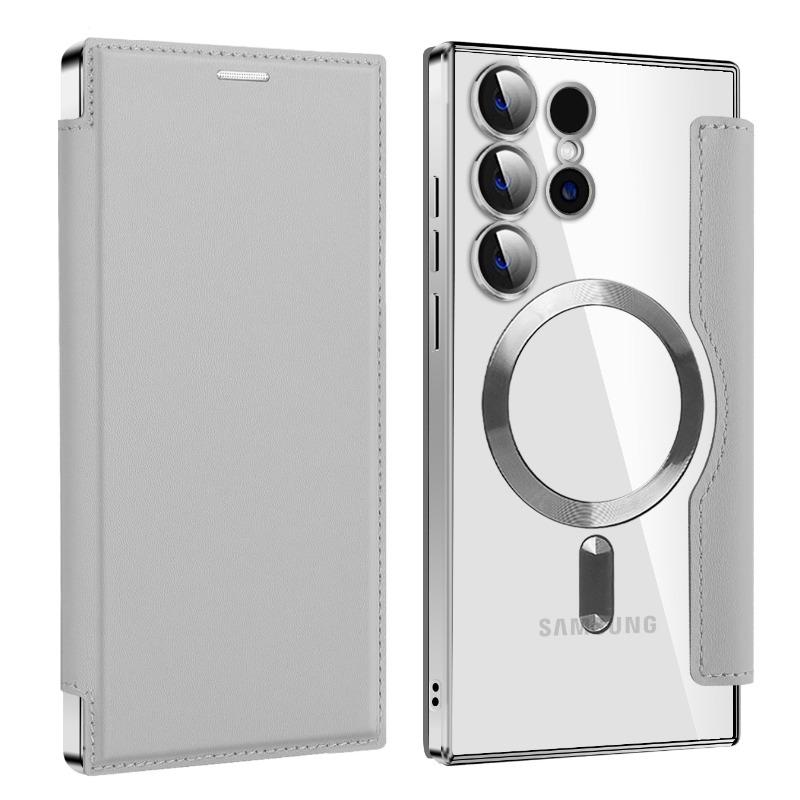 Samsung S25FE Гальванизированный Золотой Щит Магнитный Кожаный Чехол Чехол для Мобильного Телефона A56 Полная Защита Чехол-книжка Защитный Чехол