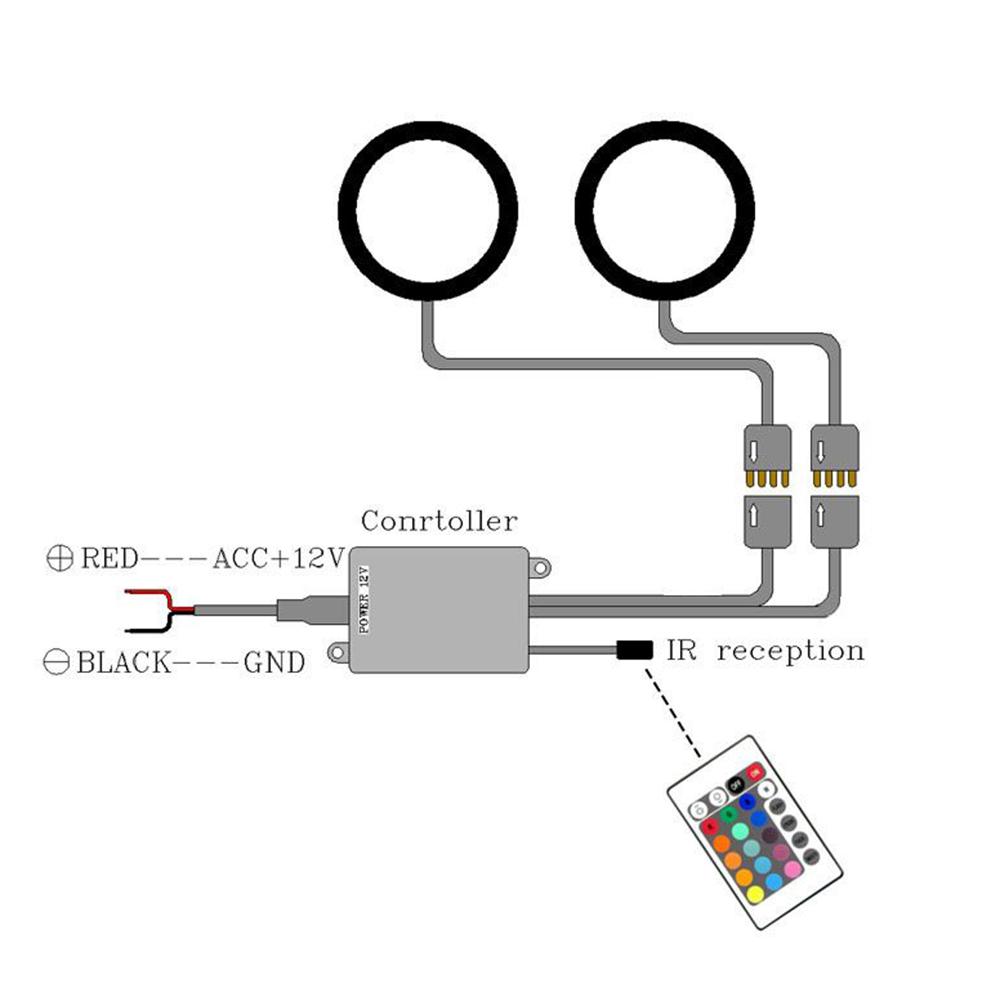DC12V 10W 2 * 80MM RGB Разноцветные светодиодные ангельские глазки Halo Ring SMD5050 с пультом дистанционного управления яркостью
