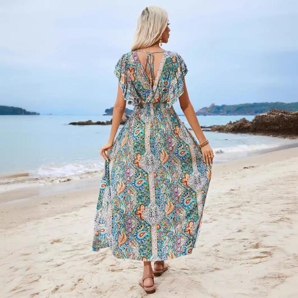 Женские платья Новые праздничные пляжные платья V-образный вырез Платья с разрезом Модные облегающие длинные платья