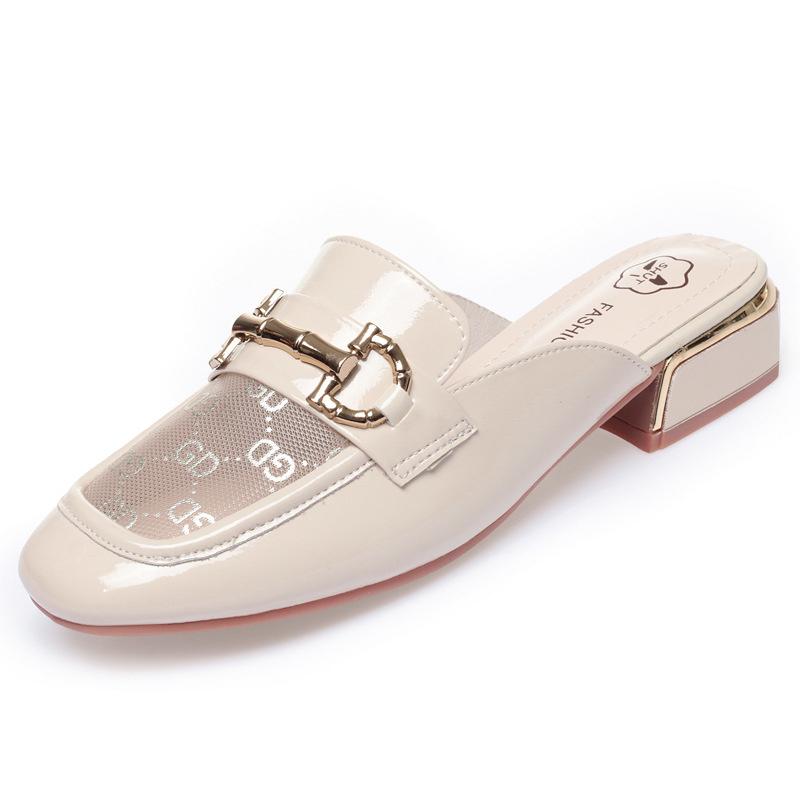 Модные летние туфли с квадратным носком и толстым каблуком, с металлической декоративной сеткой, дышащие туфли для женщин на низком каблуке, новые модные повседневные тапочки с неглубокой подошвой