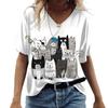 Summer V-neck 3D Cat Print Top Fashionable Casual Short Sleeved Women's T-shirts