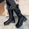 Winter Fur Plush Snow Boots Women White Black Fashion Riding Female Shoes Casual Knee High Boots Ladies Comfortable Waterproof