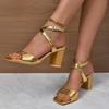Босоножки на высоком каблуке Женский бренд Летняя новая мода Босоножки-гладиаторы с перекрестными ремешками Женская обувь с открытым носком и пряжкой для женщин Zapatos