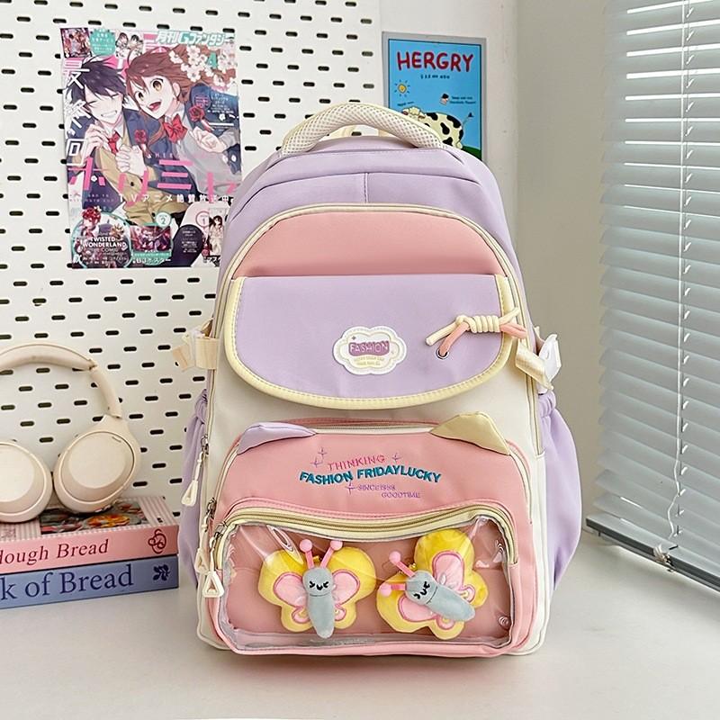 Capacity Large Color Blocked Backpack With Letter Embroidery Design Daily For