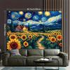2D Van Gogh Inspired Starry Sky Sunflower Tapestry for Boho & Artistic Home Decoration