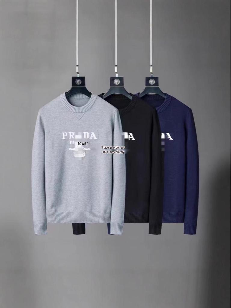 Унисекс свитер Prada с липучками и полным принтом: Куртка с длинным рукавом и круглым вырезом