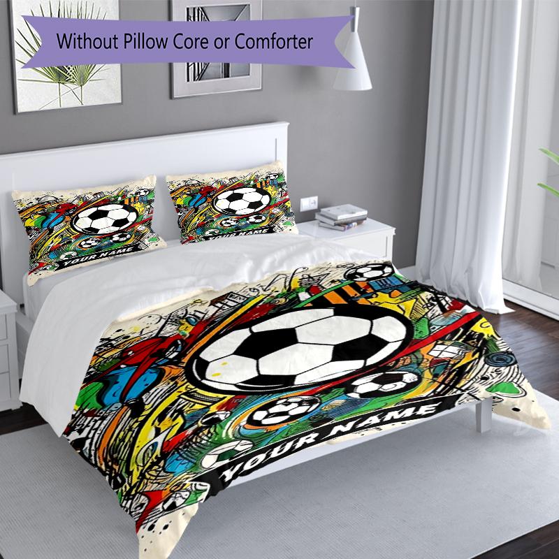 3PC Custom Name Soccer Art Bedding Set Duvet Cover Closure Includes 1 Duvet Cover & 2 Pillowcases for Bedroom