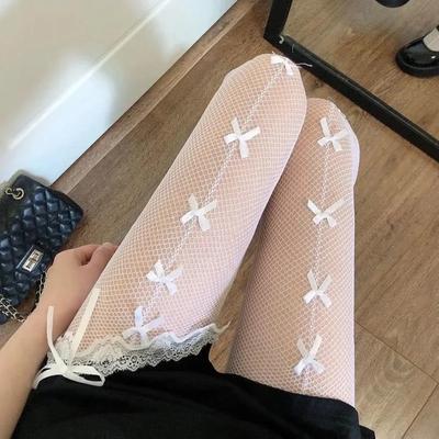 Женские чулки, колготки, прозрачные тонкие колготки в сетку с бантом
