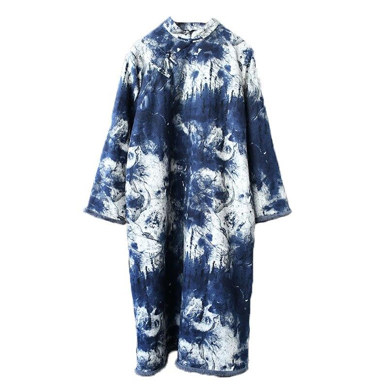 Johnature Женское винтажное бархатное платье со стойкой, свободное платье с цветочным принтом и длинными рукавами, осенне-зимняя лоскутная одежда