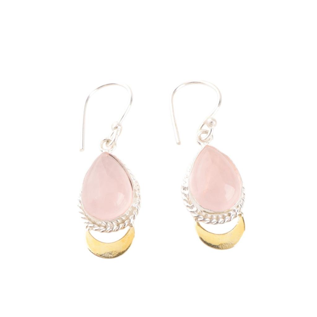 Натуральный драгоценный камень Розовый Кварц Ювелирные изделия из стерлингового серебра 925 пробы Серьги ручной работы 1,5" EE-162-29