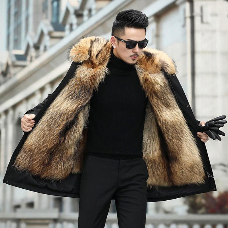 Men's Mid-length Mink Faux Fur Parker Clothing Fox Fur Thickened Liner Detachable Fur Coat