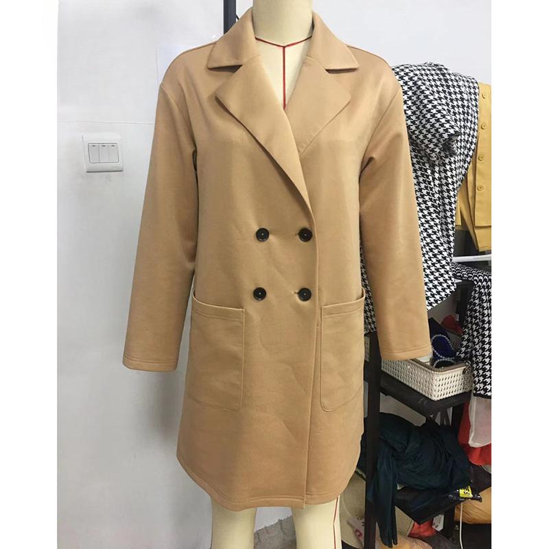 Autumn Mid Long Solid Casual Loose Women Jacket Double Breasted Formal Office Jackets for Women Fashion Winter Pockets Notched Ladies Coat 24899