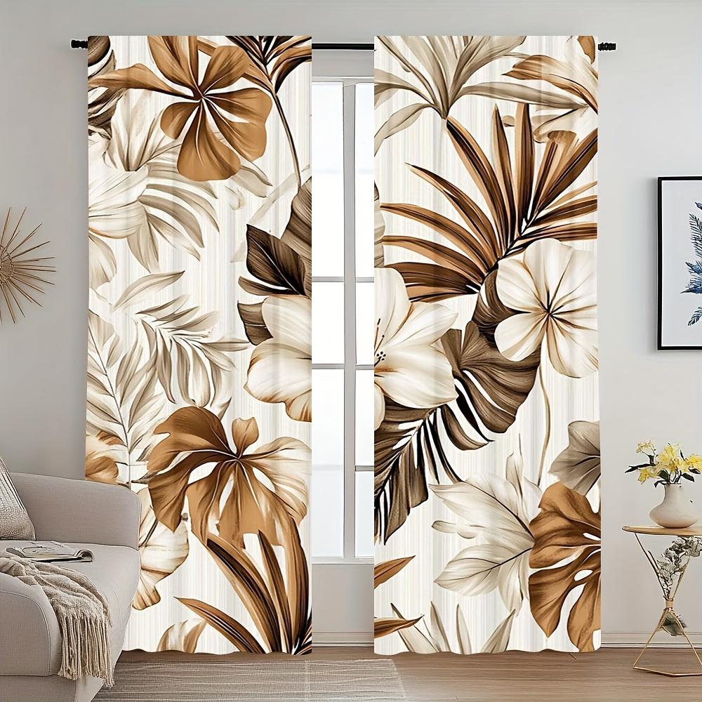 2pc Nordic leaf print curtains   polyester fabric   suitable for living room   office   bedroom   cafe