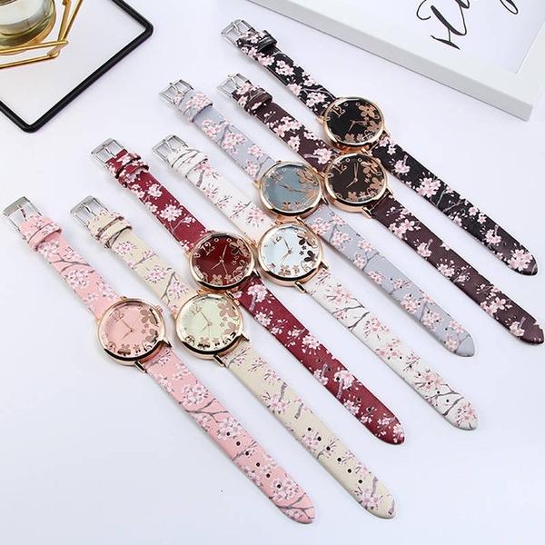 Women Creative Flower Watches Ladies Fashion Casual Leather Quartz Wristwatches Gift Clock