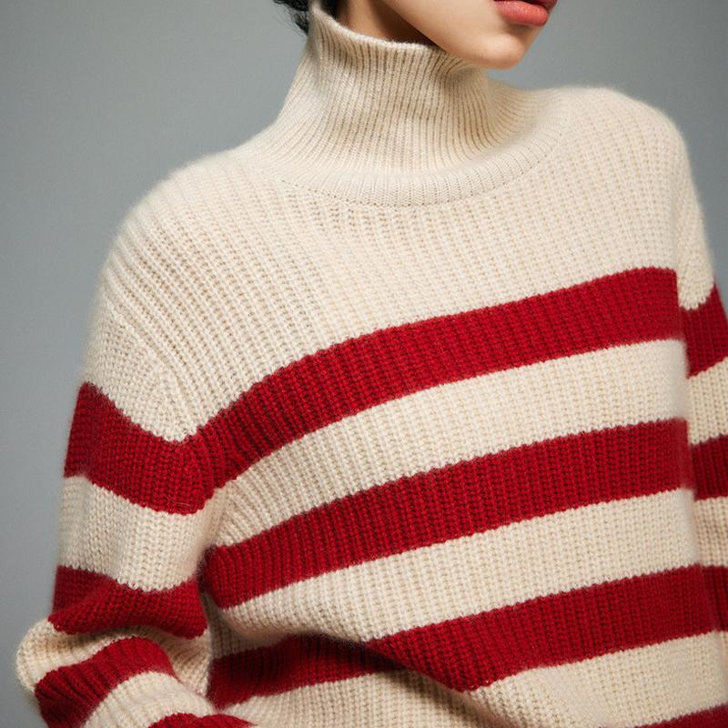 Вязаный свитер, женский модный полосатый термостойкий топ с высоким воротом, свободный пуловер