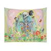 Boho Skeleton Floral Tapestry Trippy Butterfly Moon Print Polyester Wall Hanging Pastel Gothic Themed Home Decor for Living Ro