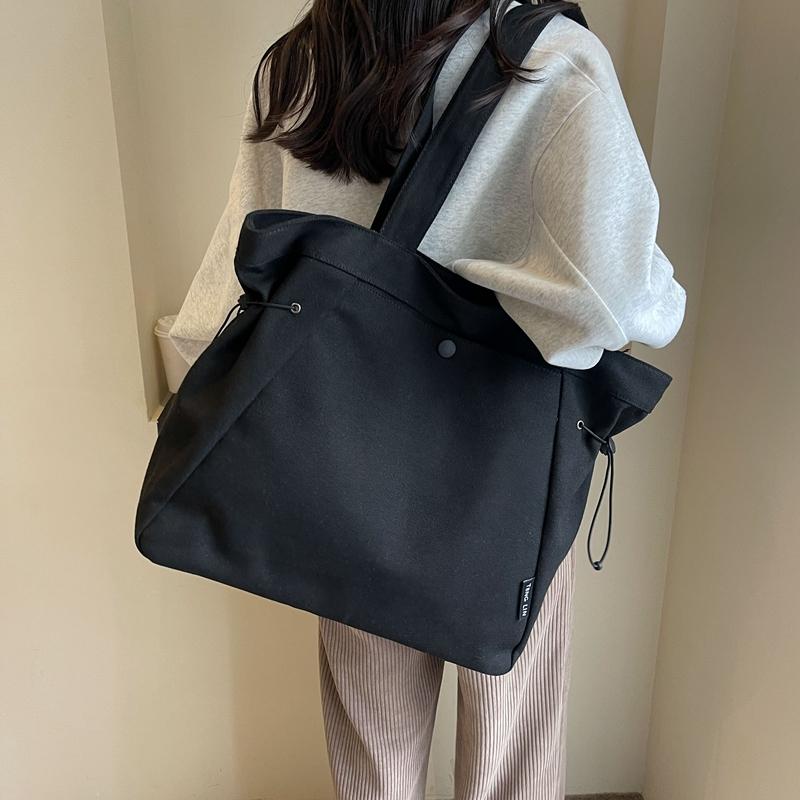 Однотонная холщовая сумка, женская сумка через плечо большой емкости, портативная большая сумка