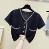 Топы женские летние футболки с короткими рукавами белые кардиганы жакеты короткие V-образные вырезы трикотажные изделия повседневные летние базовые вещи комфорт и стиль облегающие свитера футболки