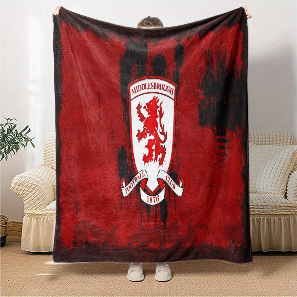 Middlesbrough Football Club Crest Flannel Blanket, Soft Polyester, Modern Design, All-Season for Camping, Travel, Gifts for holidays or birthdays