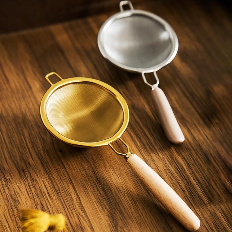 Wooden Handle Reusable Tea Strainer Stainless Steel Fine Leak Mesh Sieve Tea Leaf Infuser Coffee Filters Teapot Accessories