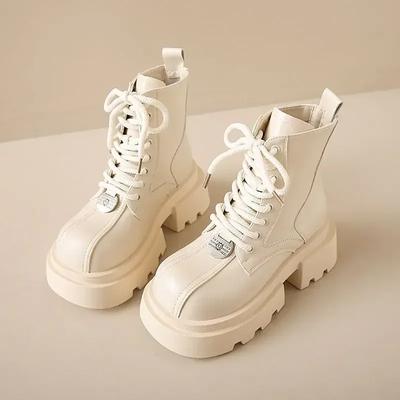 Модные женские короткие ботинки на шнуровке, байкерские кожаные ботильоны, горячая новинка моды 2024, по акции, зимние ботильоны Y2k для женщин