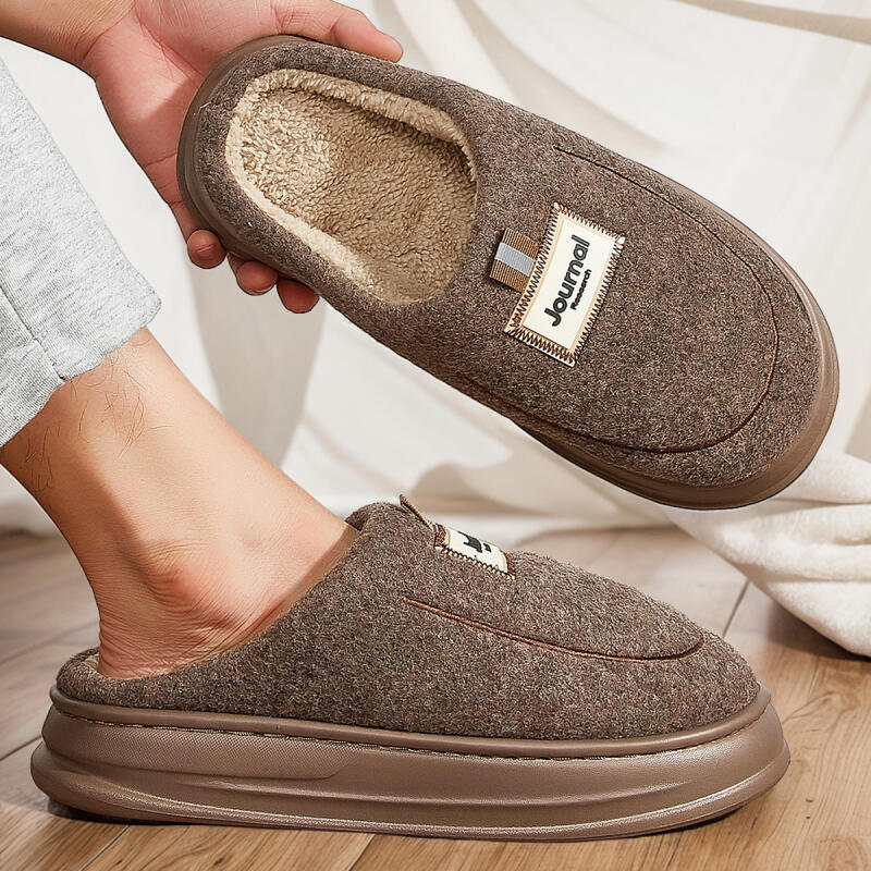 Мужские плюшевые тапочки на платформе с амортизацией из пены с памятью - Теплые зимние домашние тапочки на подкладке с нескользящей подошвой из ТПР для тепла в помещении и на улице