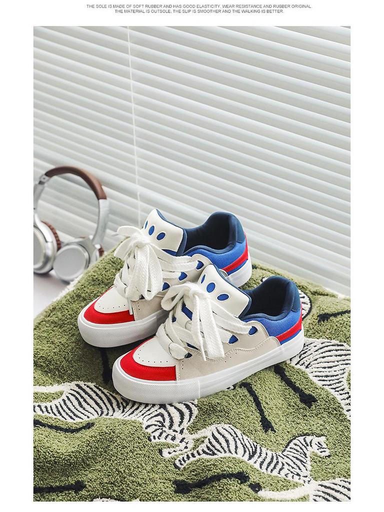 2025 Spring Breathable Color-Block Skateboard Shoes - Trendy Korean-Style Women's White Shoes