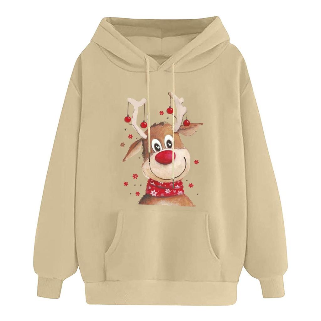 Женская мода для отдыха, рождественской вечеринки, пуловер с длинными рукавами и капюшоном с принтом, топ