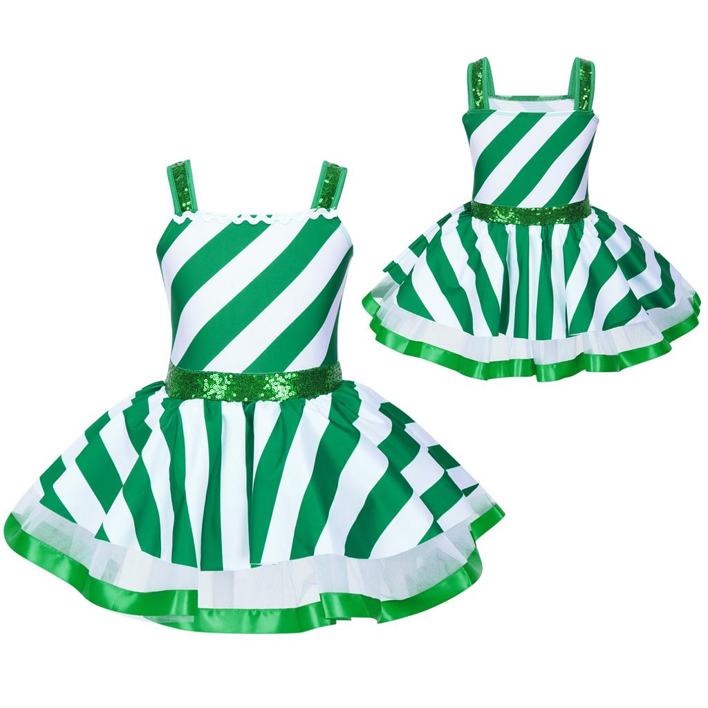 Детское танцевальное платье-пачка с блестками для девочек, купальник для рождественской вечеринки, костюм миссис Санта-Клауса Candy Cane