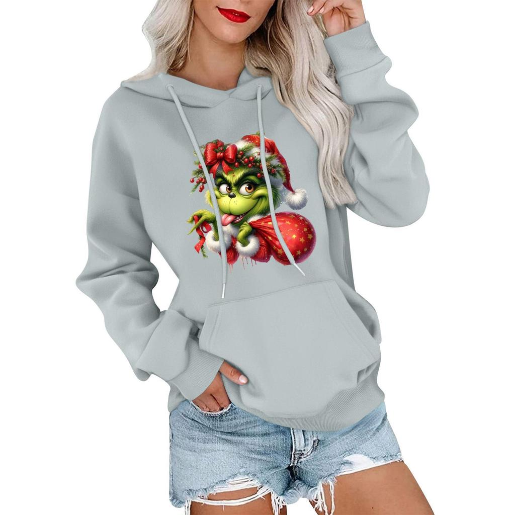 Women's Casual Comfortable Neck Hooded Long Sleeve Christmas Print Warm Sweatshirt