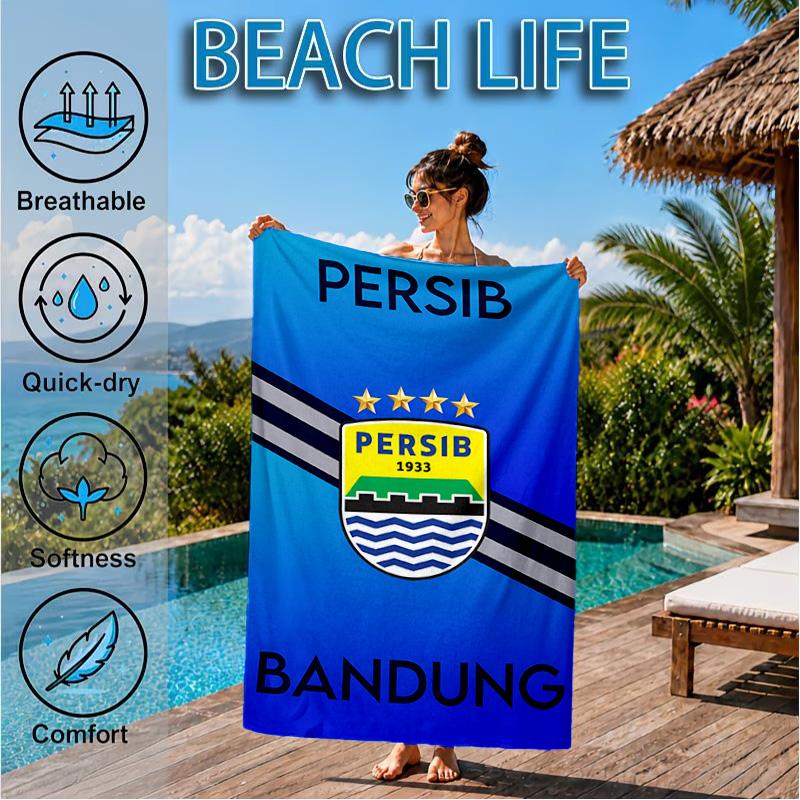Persib Bandung Football Crest Beach Towel, Quick-drying, Easy to Care for, Suitable for Both Fitness and Beach Vacations,Sports Essential