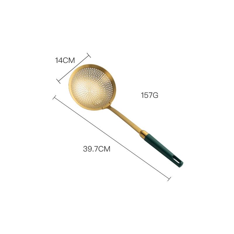Stainless Steel Colander Green Gold Round Filter Spoon Frying Oil Leaking Hot Pot Noodle Mesh Drain Scoop Cookware Kitchen Tools