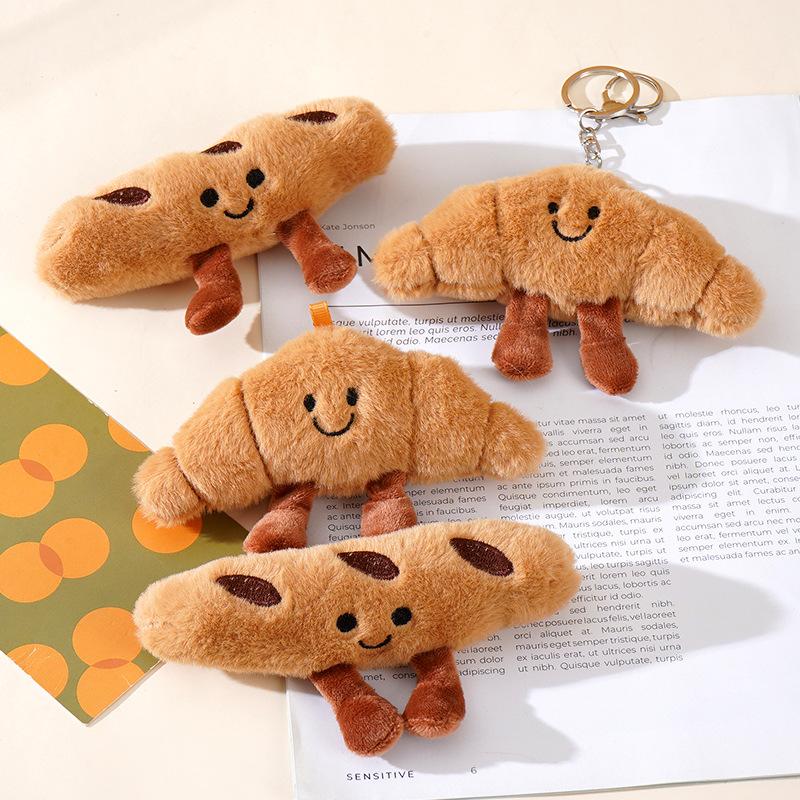 Kawaii Plush Keychain Cartoon Croissant Design for Car Keys Bag Charm Cute Gift Pendant