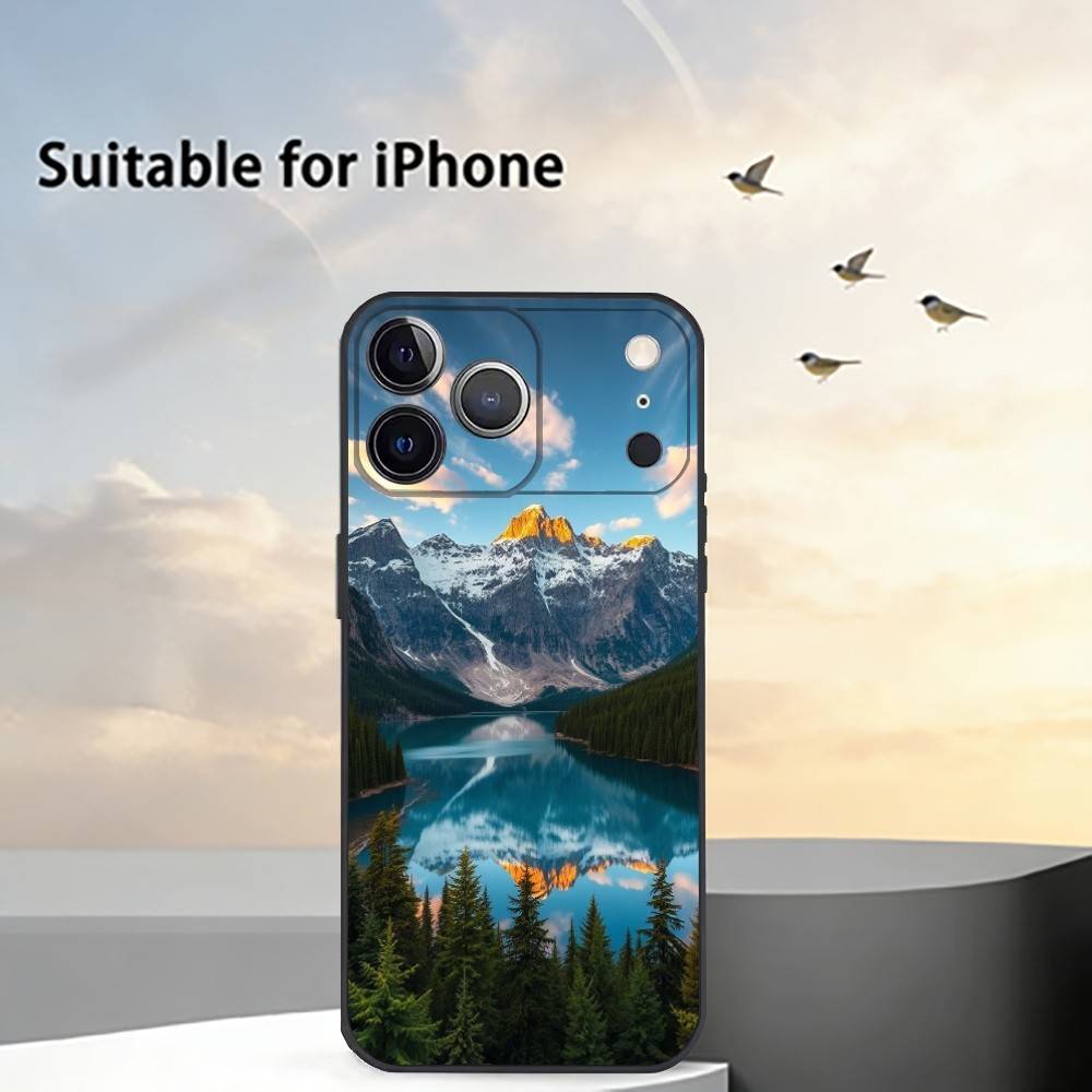 Чехол для телефона "Солнечный свет в горном лесу" для iPhone 17,16,15,14,13,12,11 Plus,Pro Max,XS, Мягкий силиконовый черный чехол
