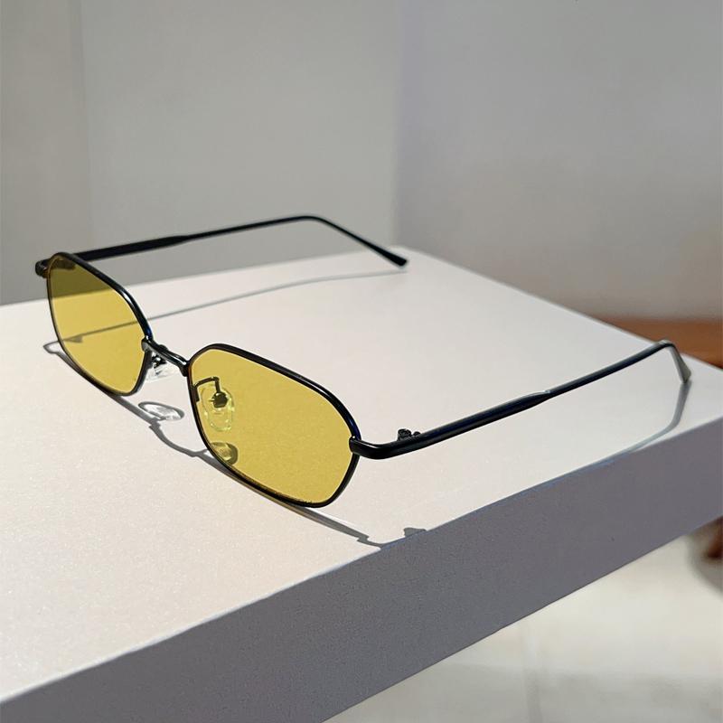 2pcs Fashion Metal Square Frame Sunglasses Women Black Gold Unisex Sun Glasses Trendy Style Punk Thread Design Shade UV400