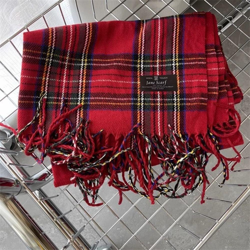 Rainbow Color Winter Cashmere Scarves Plush Long Shawl Thicken Plaid Wool Scarf Autumn Winter